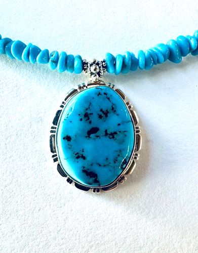 Collier turquoise Navajo argent sterling/beauté endormie par Richard Curley RCC - Photo 1/3