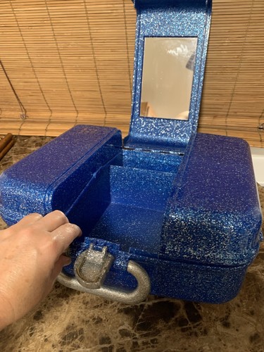 Vintage Caboodles Blau Glitzer Make-up Kosmetik Koffer Organizer Anti-Aging