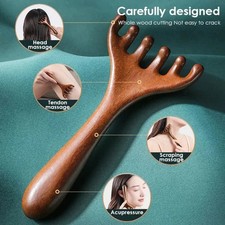 Handheld Wooden Meridian Massage Hair Comb Six-Claw Head Massager Promote Blood