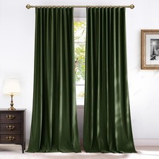 Velvet Curtains 84 Inch Long, Thermal Room 52"W x 84"L Pack of 2 Olive Green