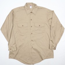 Dickies USA Men's Khaki Long Sleeve Work Shirt Button Down Size 16-16.5 x 33