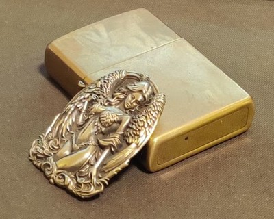 Vintage brass relief angel art statue badge DIY lighter sticker