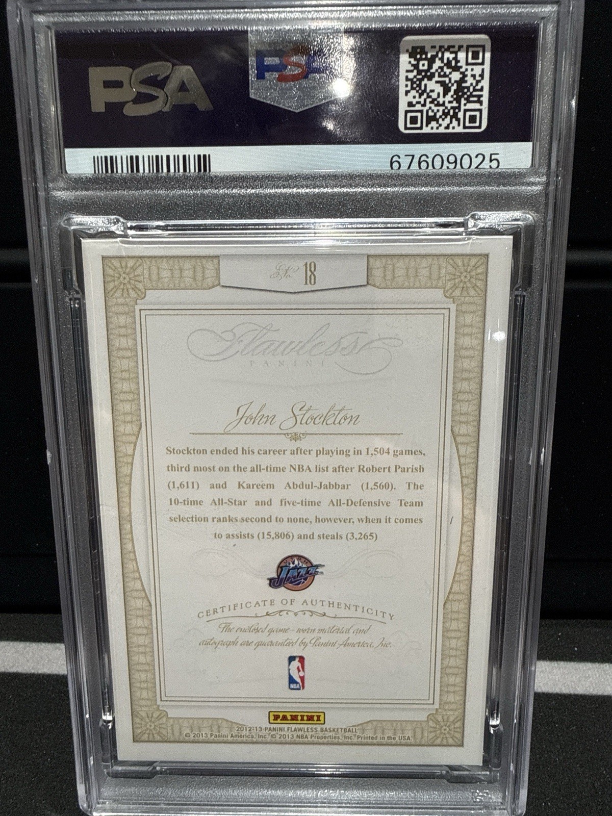 2012 Panini Flawless John Stockton Patch Auto /25 PSA 8 🔥GAME WORN 4 Colour HOF view 2