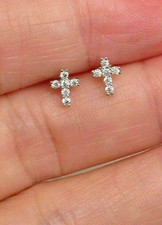 0.75Ct Round Cut Real Moissanite Cross Stud Earrings 14K White Gold Plated