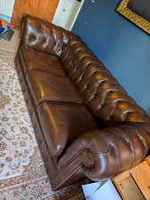 Genuine Leather 3 Seater Chesterfield Sofa – Brown – Made in England