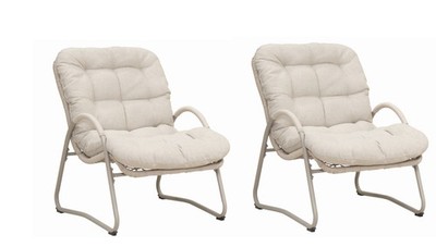 Outdoor Patio Lounge Chairs Set of 2 Iron Frame Plastic Wicker Off White