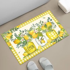 Spring Floral Bath Mat for Bathroom Decor, Lemon Fruit Buffalo 16x24 Inch, 11