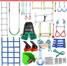 Ninja Warrior Obstacle Course for Kids Backyard - 2 50Ft Slackline Kit with 1...