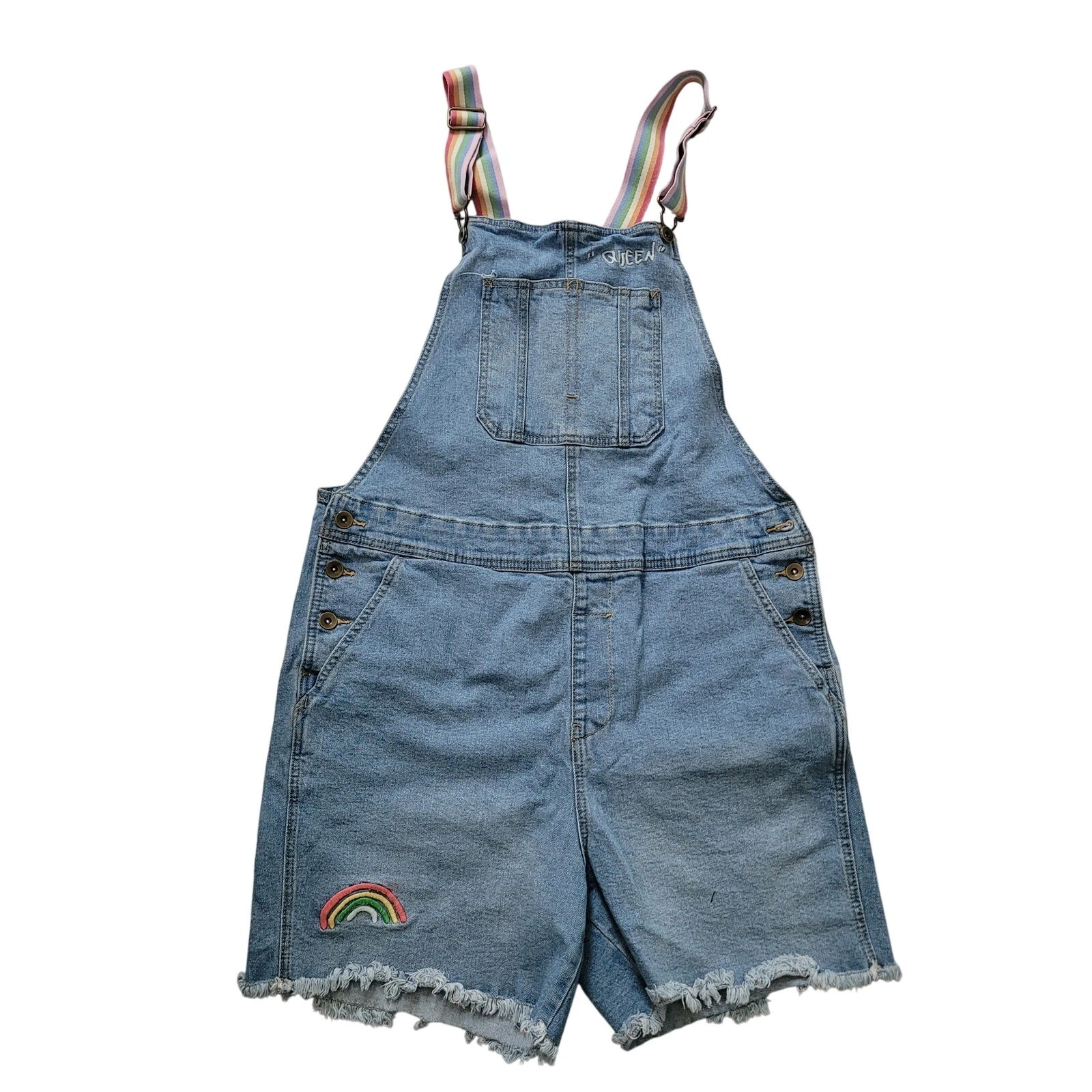 Target Size L Women's Rainbow Pride Light Wash Shortalls Queen Pride LGBTQ+