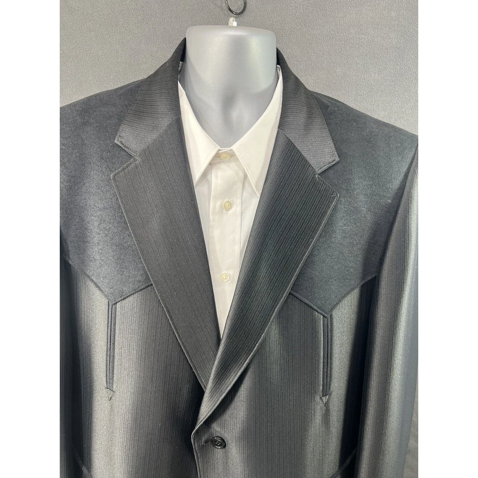 Vintage Circle S Texas Western Black Coat Jacket Men SZ 48 Reg Rockabilly Cowboy - Image 3 of 4