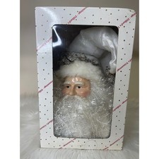 Vintage Dillard's Trimmings Porcelain Santa Head White Hanging Decor With Box