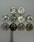 Lot of 10 - Washington Quarters 1950-1964 Assorted Dates 90% Silver. AU-Luster!