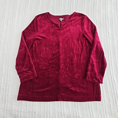 T by Talbots Women s Velvet Long Sleeve Tunic Size L Dark Raspberry EUC Holiday