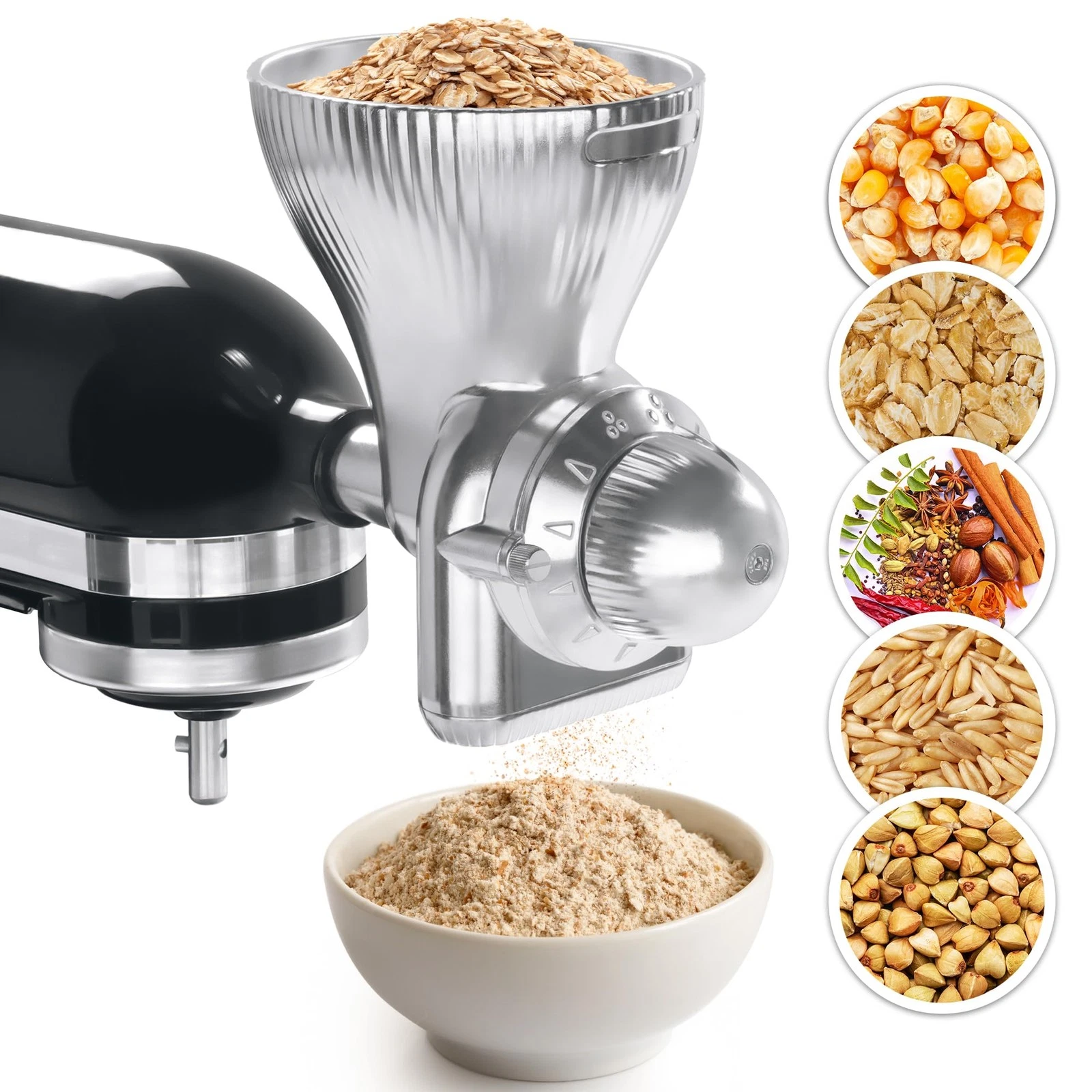 All Metal Grain Mill Attachment for KitchenAid Stand Mixer,12 Levels Grain Mi...
