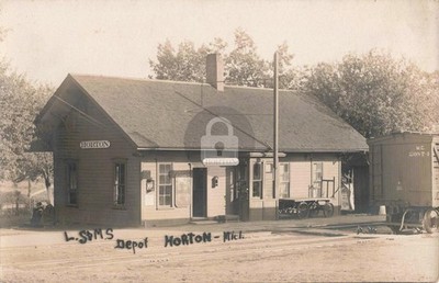 Railroad L. S. & M. S. Depot, Horton, - MI Michigan RPPC Photo Postcard COPY
