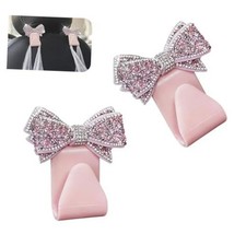 Car Bling Seat Headrest Hooks, 3D Butterfly Bow Rhinestone 2 PCS Pink