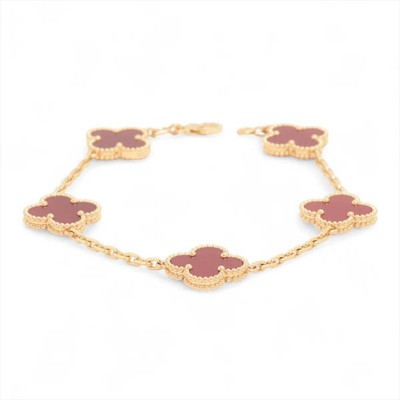 Van Cleef & Arpels Vintage Alhambra 5P Carnelian Bracelet 750(YG) 11.5g VCARD355