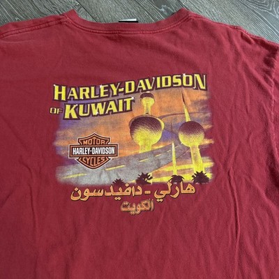 Harley-Davidson of Kuwait, Mens 2XL T-Shirt Red Made In USA Excellent Condition