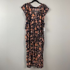Old Navy Waist-Defined Flutter-Sleeve Smocked Floral Midi Dress Size XXL Navy