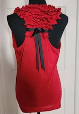 Vintage y2k Self-esteem Tank Top XL Racer Back Ruffles Bow  Vamp Whimsigoth Red