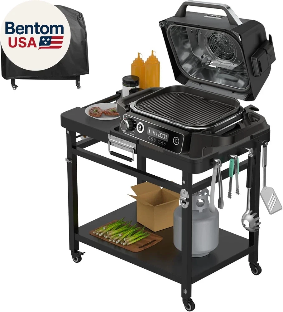 Grill Stand for Ninja Woodfire Outdoor Portable Prep Cart Table Station for Ninj