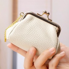Womens Small Coin Purse Genuine Leather Change PurseCoin Bag with Kiss Lock Gift