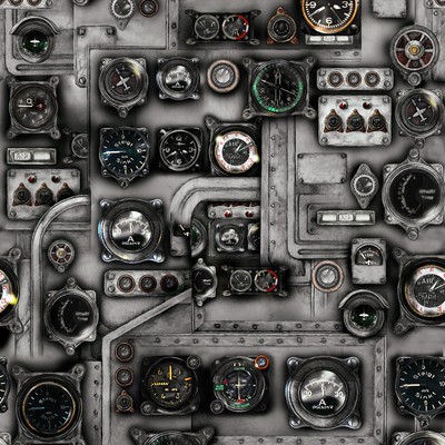 3 Wishes Fabric | First Flight Airplane Cockpit Control Gauge Gray | YARD
