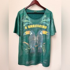 Farm Rio 'A Brasileira' Oversized Green Graphic T-Shirt Tunic Brazil Size P/S