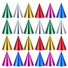  60Pcs Birthday Party Hats: Shiny Metallic Cone Paper Caps with Elastic Cord -