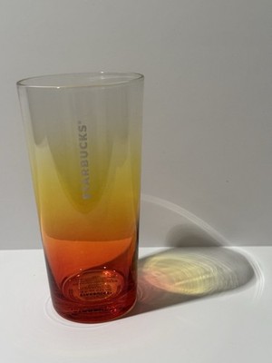 39: Starbucks 18oz Glass Tumbler Red Yellow Clear Gradient Decorated Drinkware