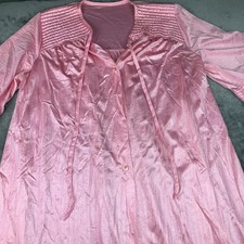 Vintage 1950s-60s Val Mode Peach Pink Nylon Open Front Bow Nightgown Robe Large