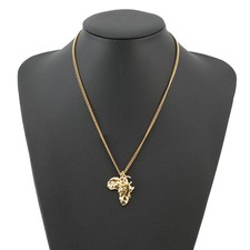 Collana Chanel CC Logo Africa motivo continente tono oro strass perle