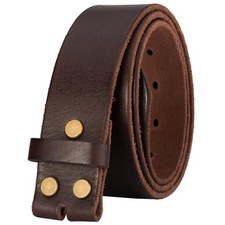 No Buckle Full Grain Leather Belt Men Women Dark Brown Fit Waist 38-40