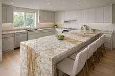 Custom White Agate & Quartz Kitchen Countertop – Polished Gemstone Slab island