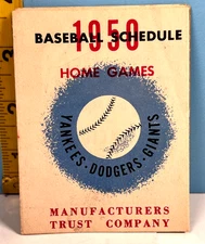 1950 Brooklyn Dodgers, Yankees and Giants Baseball Schedule Mfg. Trust Co.🔥