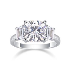 Moissanite 3 Stone Engagement Ring 3 Ct Round Cut 14K White Gold Plated
