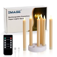 Rechargeable Flameless Taper Candles with Charging Station, LED Flickering Ca...
