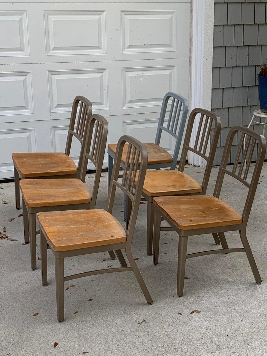 NEW DISCOUNT - VINTAGE Emeco 1006 Navy chairs with natural wood