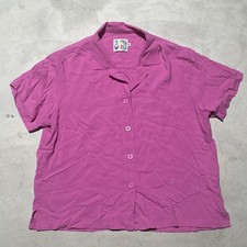 Jams World Rayon Tropical Floral Watercolor Pink Button Down Hawaiian Shirt SZ M
