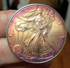 Authentic & Nice! 2021 American Silver Eagle Type 1 Round. Rainbow Toned.
