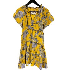 Anthropologie Mustard Yellow Floral Flutter Sleeve Robin Mini Tunic Dress XS