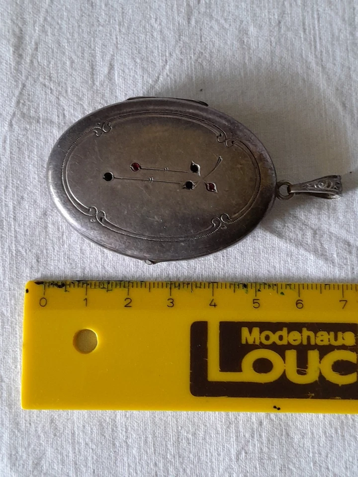Medaillon Anhänger Antik mit Granat 800 Silber - Bild 3 von 4