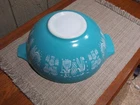 Vtg 444 PYREX TURQUOISE Blue Amish Butterprint Cinderella 4 Qt Mixing Bowl