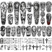 48 Sheets Christian Temporary Tattoos - Religious Jesus Cross Angel Designs for