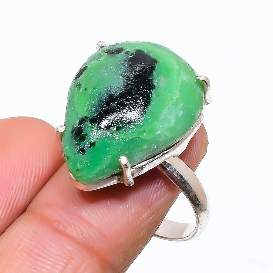 Ruby Zoisite Ring – Handmade 925 Sterling Silver Size 8 Gemstone Jewelry E888-image