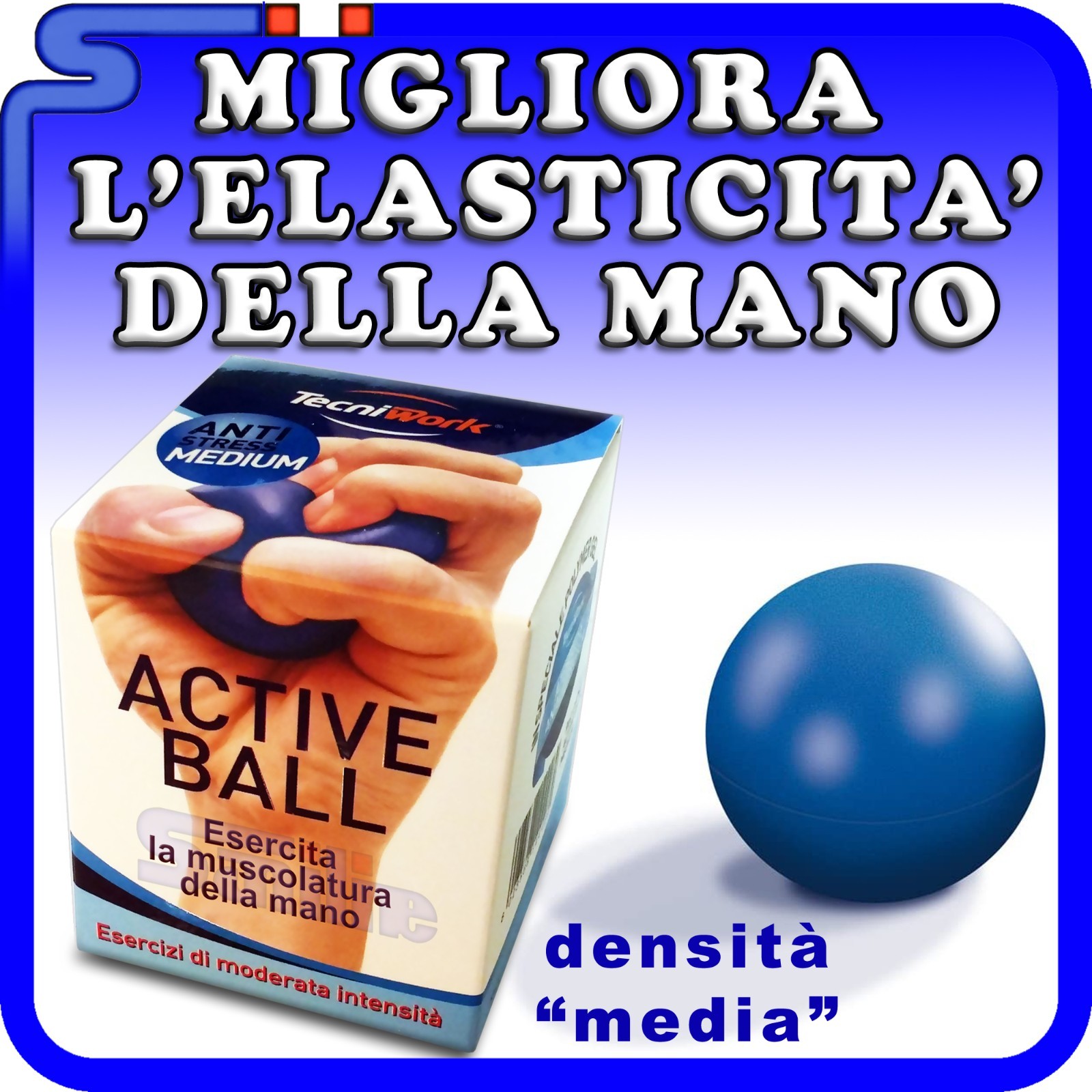ACTIVE BALL ""MEDIUM"" TECNIWORK PALLINA MASSAGGIO X ESERCIZI MANO TUNNEL CARPALE