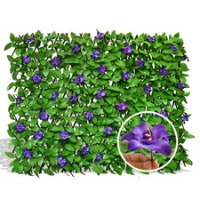 Faux Ivy Fence Privacy Screen w/ Artificial Flowers, Expandable Greenery Outdoor
