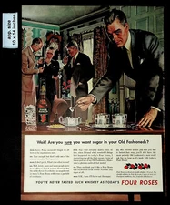 1942 Four Roses Whiskey Men Having Business Meeting Vintage Print Ad 40847