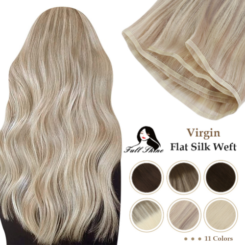 Full Shine Flat Silk Hair Weft Sew In Bundles Human Hair Extensions Straight - Foto 1 di 23
