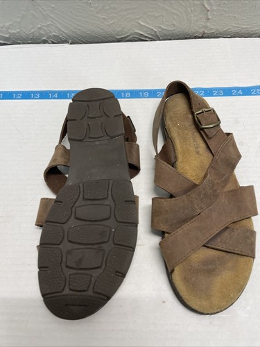 North West Blue Brown Leather Slide Sandals Womens 8.5 - Picture 2 of 3